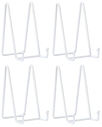 HCHLQLZ Lot de 4 Métal Blanc chevalets Porte Assiette Présentoirs Décoratifs en pour Photo, Cadres pour Image, Assiettes décoratives, Tableaux et pièces d’Art-6x3