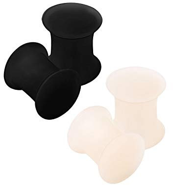 KJM FASHION 4 Stk Silikon Schwarz Hautfarbe 6mm 2g Double Flared Flesh Earplugs Ohr Plug Stecker Ring Expander Stab Piercing Schmuck 2818