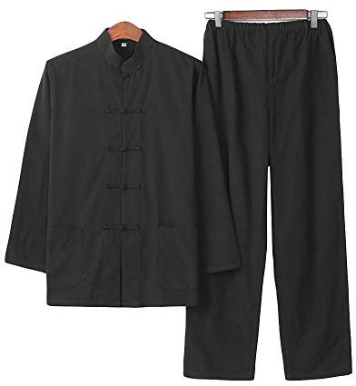 G-LIKE Herren Anzug Chinesischer Stil - Traditionelle Kampfkunst Kung Fu Tai Chi Wushu Klassisch Tangzhuang Langärmelig Hemd Hose Training Uniform Frühling Herbst Freizeit Kleidung (Schwarz, M)