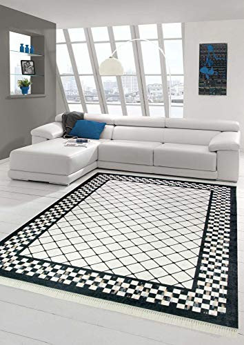 Teppich modern Wohnzimmerteppich mit Rauten in schwarz Creme Größe 120x160 cm