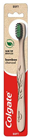 Colgate Spazzolino manuale con setole morbide in carbone di bambù, 1 pezzo, spazzolino manuale con setole sottili al carbone attivo, manico in bambù biodegradabile al 100% naturale