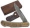 YOUSUNLONG Couteau Pliant de Poche - Lame en Acier Damas Total 175 mm - Couteau de Survie avec étui en Cuir - Manche en Corne d'antilope