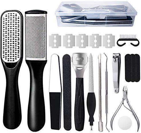 Kit de Pedicura, Lima de Pies- 20 en 1 Profesional Kit de Herramientas de Pedicura Conjunto de Pie de Acero Inoxidable Escofina de Pie Remover la Piel Muerta Para el Cuidado de los Pies en Hogar