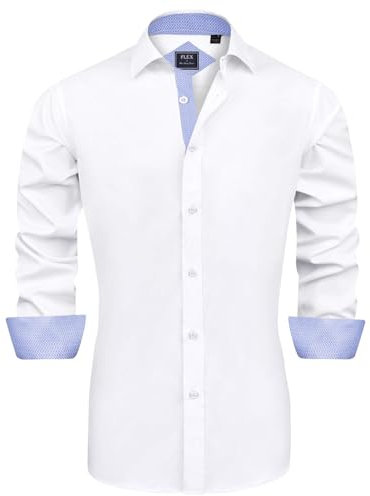 J.VER White Formal Shirts for Mens Long Sleeve Dress Shirts Business Slim Fit Work Wedding Regular Fit Silk Stretch Non Iron XL