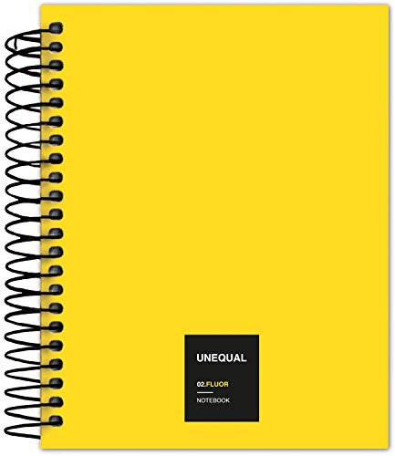 Grafoplás 88546061 Notizbuch mit Spiral, A6, kariert, 100 Blatt, 70 g, Gelb, Unequal Fluor