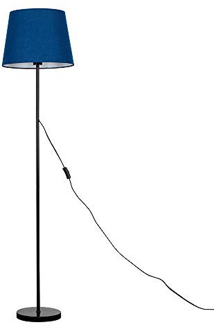 MiniSun | Standard Floor Lamp Base in a Black Metal Finish with a Navy Blue Tapered Shade | Floor Lamps & Torchieres, Home Décor & Improvement Essential | Includes 6W LED E27 Light Bulb