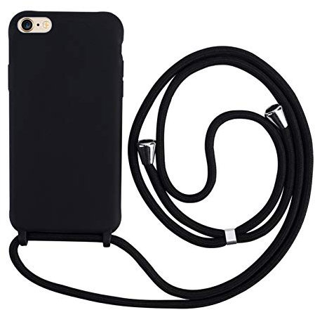 2ndSpring Coque avec Collier Compatible avec iPhone 7/8/iPhone SE 2020/iPhone SE 3 2022,Tour de Cou Lanière en Corde Pendentif Housse,Silicone Souple Noir
