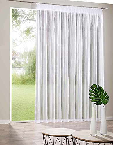 deco home | Gardinen Store Gardine Flora mit Streifen in transparent weiß Vorhang Voile durchsichtig in verschiedenen Größen (295, 300)
