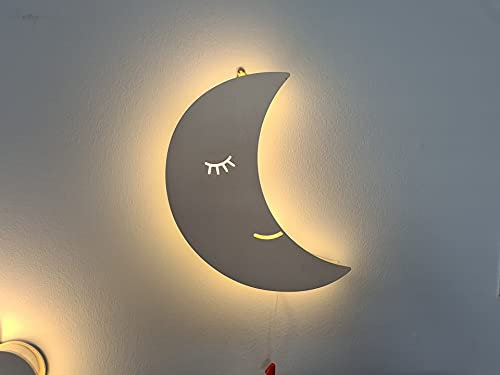 Marco Paul Moon Nachtlicht aus Holz, zur Wandmontage, Kinderzimmer, Wandleuchte, Schlafzimmer, Dekoration, Nachttischlampe, Halbmond