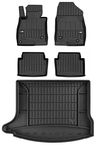 MOTOS Satz Gummifußmatten und Kofferraummatten passend für Mazda 3 III 2013-2018 Hatchback, unterer Laderaumboden Verbessern Sie Ihren Reisekomfort mit Antirutschmatte Auto 3D- Allwetter fußmatten Aut