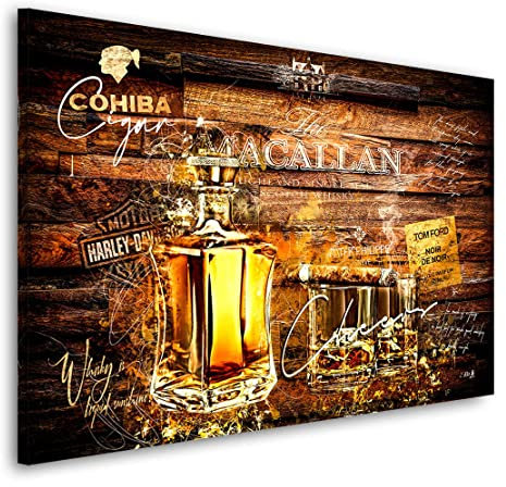 Kunstgestalten24 Leinwandbild Whisky Lifestyle Lounge Bild Kunstdruck Raum Wand Dekoration