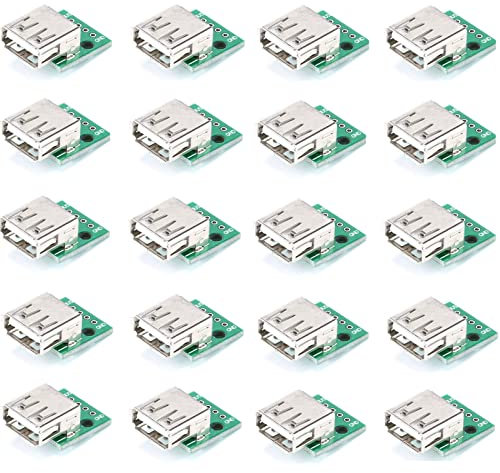 PENGLIN 20 Stück USB 2.0 Breakout Board Adapter auf DIP Typ A Buchse Adapter Board 2.54mm 4 Pins Pitch Adapter für DIY USB-Stromversorgung