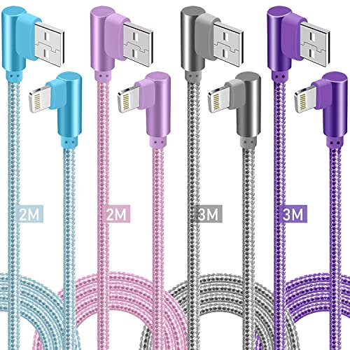 MAIMEITE iPhone Ladekabel 90 Grad 4 Stück 1.8M/1.8M/2.7M/2.7M MFi zertifiziertes Lightning Kabel USB ladekabel iPhone Right Angle Nylon Kabel Kompatibel iPhone 14/13/12/11 Pro Max/XS/XR/8 7 6 Plus