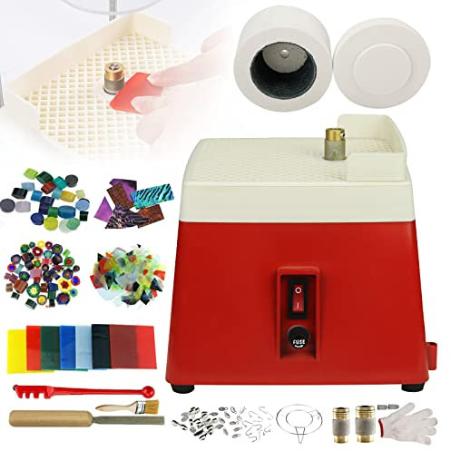 Stained Glass Grinder with Microwave Kiln Kit, DIY Art Grinding Tool Machine for Mini Glass Diamond Art & Homemade Glass Earrings, Pendants, Lamps,110V