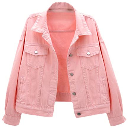 Veste en jean pour femme, couleur bonbon, style décontracté, à simple boutonnage, double poche, rose, XL
