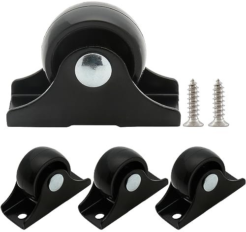 Cjueiom 4pcs 25mm / 1 Inch Black Trolley Wheels, Rigid Fixed Non Swivel Casters with Metal Top Plate, Small Furniture Replacement Wheels