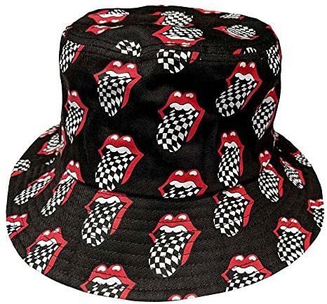The Rolling Stones Bucket Hat Checker Tongue Pattern Official Unisex Charcoal