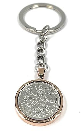 OCC Old Coin Cufflinks Solid Keyring 1965 60th gift Birthday Sixpence Keyring Rose GLD