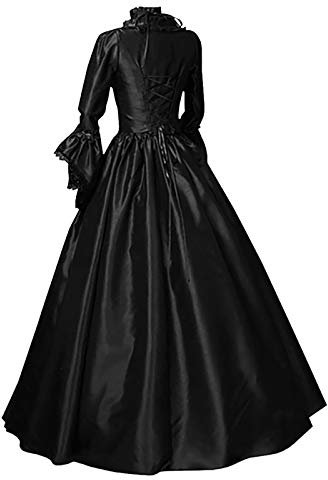 Halloween Costumes for Women Medieval Solid Color Big Swing Long Dress Vintage Square Neck Maxi Dress Renaissance Lace Tie Long Sleeve Princess Victorian Court Gowns Dresses Black