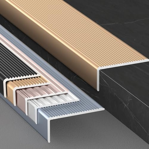 LIYI929GP Extérieur Jardin Nez De Marche Profilé D'escalier, Intérieur Bande Antidérapante Escalier, 90cm Marches D'escaliers Alu Profilé De Protection d'angle, pour Marches À Bord Droit, Gold 5x3CM
