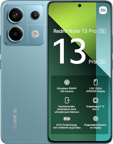 Xiaomi Redmi Note 13 Pro 5G Smartphone, 8+256GB, Handy ohne Vertrag, 6,67 1,5K AMOLED Display, 5.100 mAh, 200MP Kamera, Dual-SIM, Blau