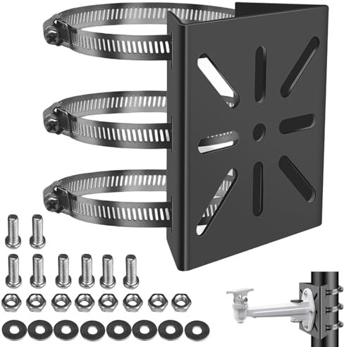 Masthalterung: Vertikale Masthalterung 3 Schlaufen Edelstahl-Eckhalterung Montagehalterung geeignet für CCTV-Kameras, IP-Kameras(kleine Größe, Schwarz)