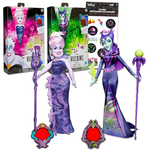 Disney Bösewichte Puppen-Set für Mädchen – Bündel mit 2 Disney Bösewichten Puppen mit Maleficent und Ursula plus Aufklebern | Disney Bösewichte Geschenke