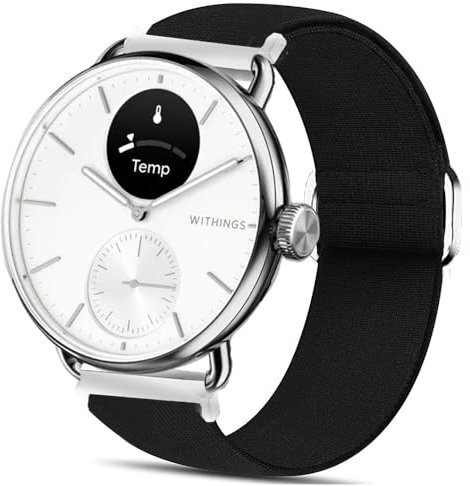 Blueshaweu18mm 20mm Einstellbar Stoff Armbänder für Withings Smartwatch, Weich und Dehnbar Elastizität Ersatzband für ScanWatch 2 38mm/ ScanWatch 2 42mm (18mm, schwarz)