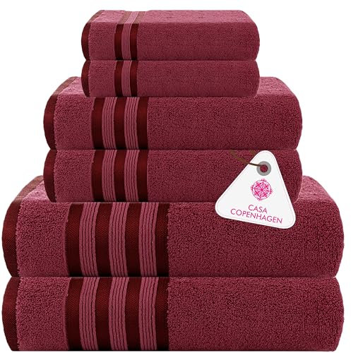 Casa Copenhagen Zero Twist, 6-teiliges Handtuchset aus 100% Baumwolle- Burgund, 600 g/m², 2Bade, 2Hand und 2Waschlappen aus ägyptischer Baumwolle, ultraweiche Luxushandtücher für Badezimmer