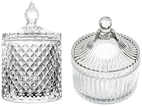 OUSIKA Corbeille à Fruits 2pcs Coupe à Bonbons en Verre de Cristal Salon créatif Bocal à Bonbons Assiette de Fruits secs Sucrier Bol à Fruits avec Couvercle Coupe à Fruits Snack Box Bol à Fruits/Bols
