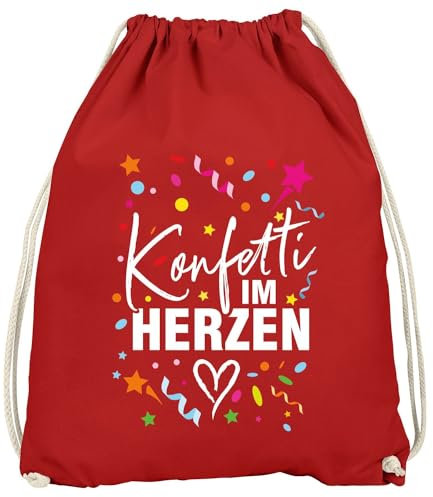 MoonWorks® Turnbeutel Fasching Karneval Konfetti im Herzen Spruch lustig Faschingsartikel Tasche Gymbag rot Unisize