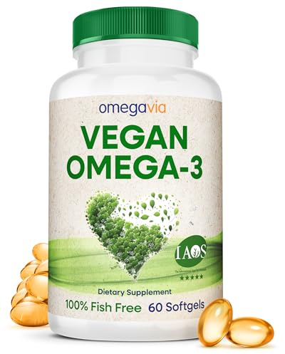 OmegaVia Vegan Omega 3 Supplement, Algae Oil, 300mg Vegan DHA (60 Softgels)