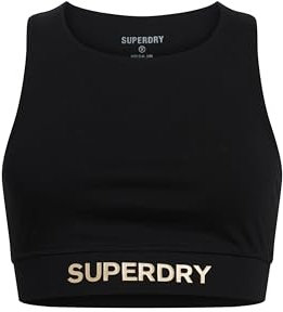 Superdry Damen Sportswear Bustiertop mit Logo Schwarz/Bronze 40
