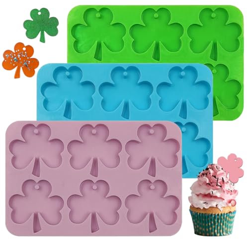 Silikonform Kleeblatt, AFUNTA Schokoladenformen, Süßigkeiten, Gummibärchen, Eiswürfel, Kleeblatt-Silikonform für Cupcake-Topper, St. Patrick's Day-Dekorationen, 3 Stück