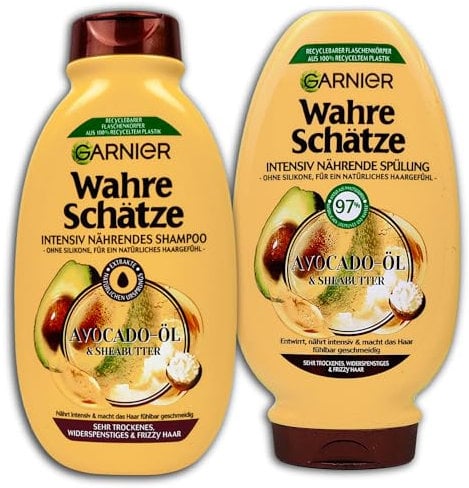 TOPDeal 2 er Set Wahre Schätze Haarpflege Shampoo + Spülung Avocado-Öl und Sheabutter 300 +250ml