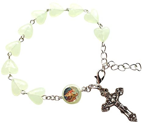 HUIFACAI Leuchtender Rosenkranz-Armband, Kreuz-Anhänger, Perlenarmband, Kruzifix, Kreuz, Schmuck für Damen und Herren, Party, Hochzeit