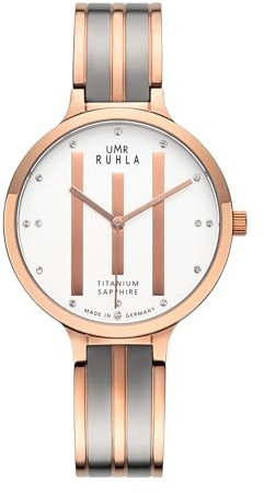 UMR RUHLA Armbanduhr, für Damen, Quarz, Titan, satiniert, Saphirglas, wasserdicht bis 3 bar - Made in Germany, Farbe:Rosé