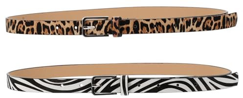VALICLUD 2stücke Damen Leoparden Zebramuster Gürtel Verstellbare Taillengürtel Aus Kunstleder Modische Dünne Freizeit-gürtel Für Hosen Kleider Und Alltagsoutfits