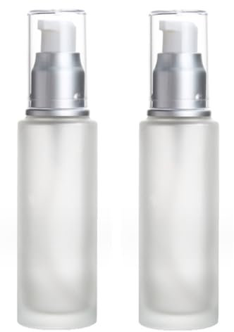 2 Pcs 100ml 3.4oz Glass Lotion Bottles with Pump Dispenser Travel Size Frosted Cosmetic Containers for Cream Essential Oil Liquid Storage Refillable Leakproof Bottles