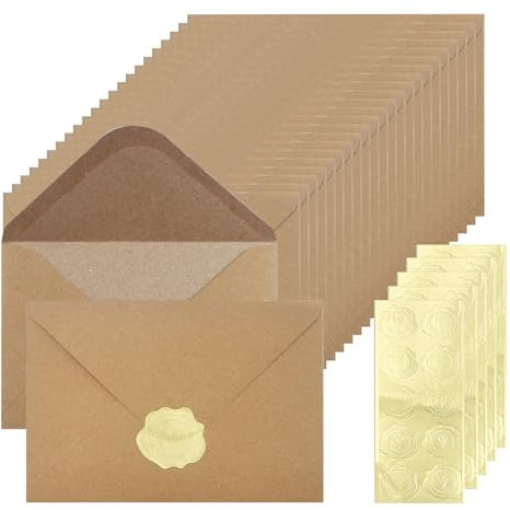 Kraftpapier Umschläge 50 Stück Braun Briefumschläge 120 g DIN C6 (162 * 114cm) Vintage Briefumschläge Umschlag ohne Fenster mit Siegelaufkleber für Weihnachten Valentinstag Geschenkkarten