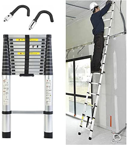 QINNIE Scala Estensibile Scala telescopica con Ganci Staccabili 6 m/5 m/4 m/3 m/2 m/1 m, Scale telescopiche estensibili in Alluminio per soffitta, Camper, lavori all'aperto, carico 150 kg