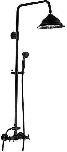 Retro Regendusche Duschset, Duschsystem, Duscharmatur Set Wandmontage, Edelstahl Regendusche Handbrause, Schwarz
