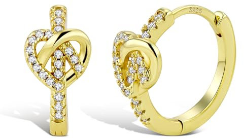 ALEXCRAFT Gold Ohrringe Herz Creolen Kleine, 14K Vergoldet Ohrringe Glitzer Creolen mit Stein Zirkonia Knorpel Huggie Kreolen Golden Creolen Silber 925 Ohrringe Herzform Creolen Gold Damen Mädchen