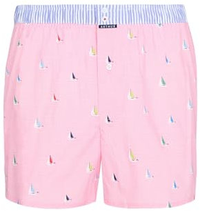 ARTHUR - Caleçon Homme avec Maintien intégré - 100% Coton Bio - Confort et Soutien Optimal - Motif Bateau Voilier Rose - Taille M