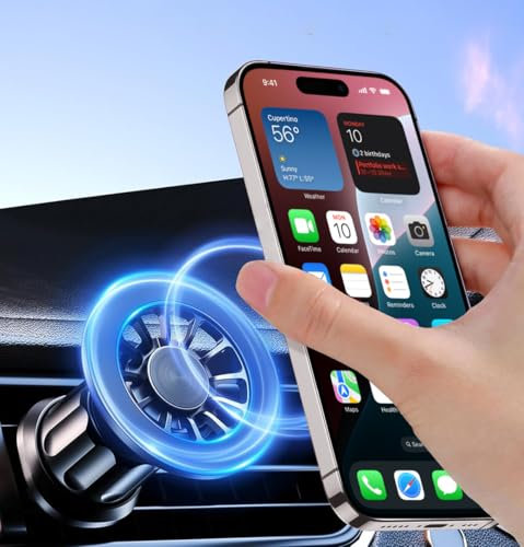 EKAM Air Vent Car Phone Mount Compatible with MagSafe, Magnetic Phone Holder for Cars Air Vent Phone Mount Cradle Hook for iPhone 16 15 14 13 12 Pro/Max/Plus/Mini & MagSafe Case with Metal Plate