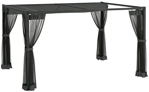 Outsunny 3 x 4 m Pergola with Retractable Roof Canopy and Netting Sidewalls, Aluminium Frame Garden Gazebo Outdoor Sun Shade Shelter for Grill, Patio, Deck, Dark Grey