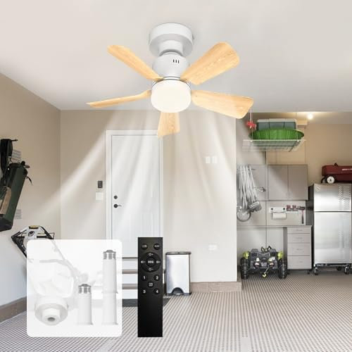 GEADI Ventilateur de Plafond avec Lumière LED Dimmable, Plafonnier à Visser pour Chambre avec Télécommande, 4 Vitesses et 3 Températures de Couleur Réglables, Douille E27,45 cm Couleur Grain de Bois