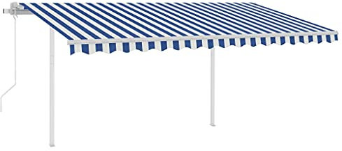 Wenjingqi 3070046 Manuelle Markise mit blauen Pfosten, 4,5 x 3,5 m, Blau