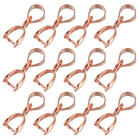 QUARKZMAN 12 Stücke Sterling Silber Bail Pinch Bail, 3mmx13mm Legierung Clip Verschlüsse Clip Anhänger Bail Verbinder Schmuck Zubehör für Armbänder Halsketten Herstellung, Roségold