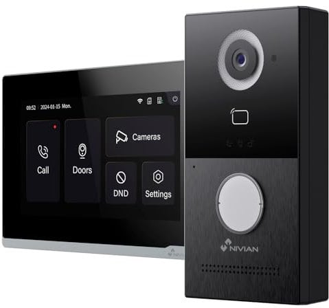 NIVIAN Videoportero Inteligente WiFi Full HD para Exterior con Monitor Táctil, Conexión de 2 Hilos, Control App Tuya, Grabaciones en MicroSD - Serie Smart Security